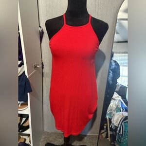 Red Ribbed Halter Dress